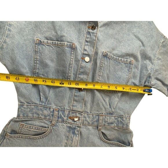 Zara Womens Romper M Blue Denim Jean Light Wash Short Sleeve 7147/035 NWT - Picture 6 of 9